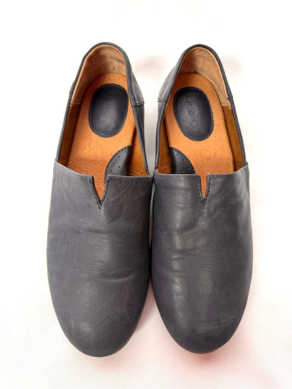 Navy Leather Loafer Flats Comfort Slip On Shoes Round Toe Size 8